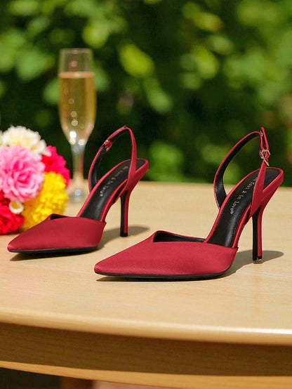 Purple Satin Slingback Women's Toe - Elegant Heels Pointed