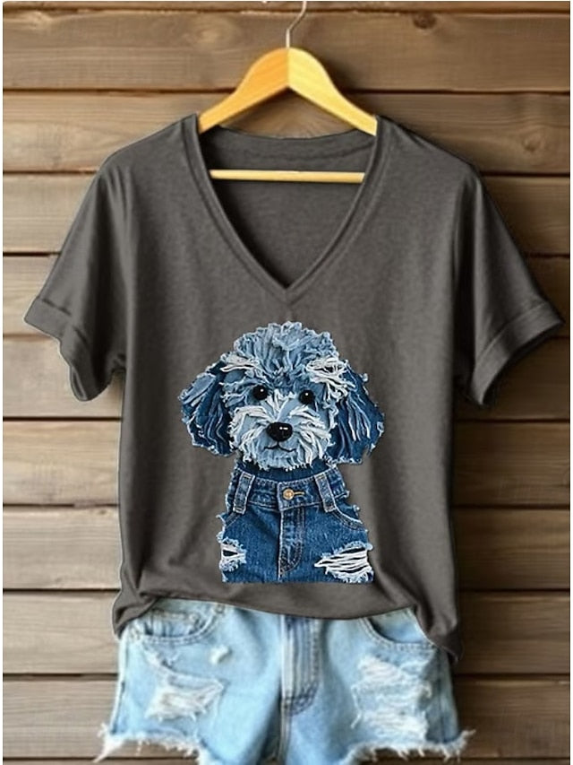 Women's T Shirt Print Graphic Animal Dog Vintage Stylish