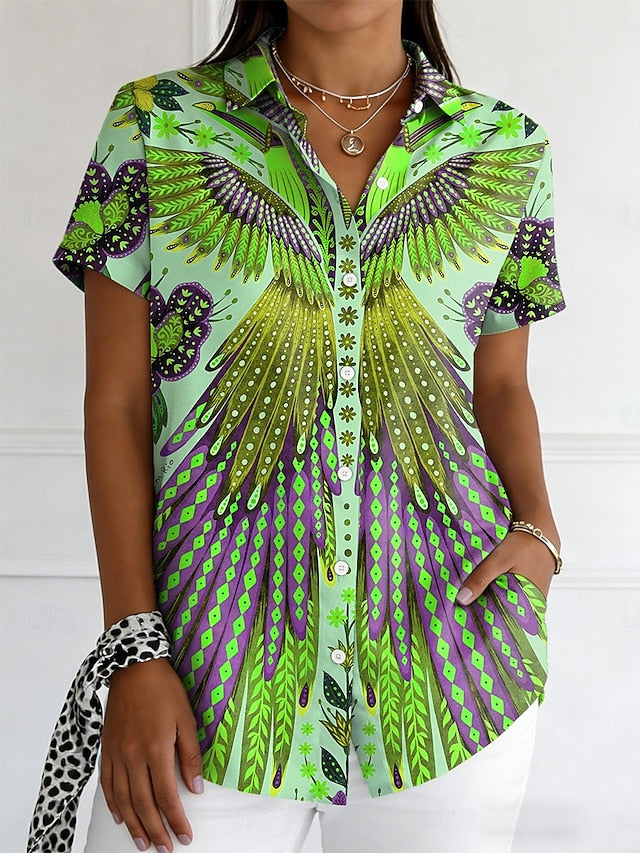 Women's Shirt Buttons Print Graphic Abstract Vintage