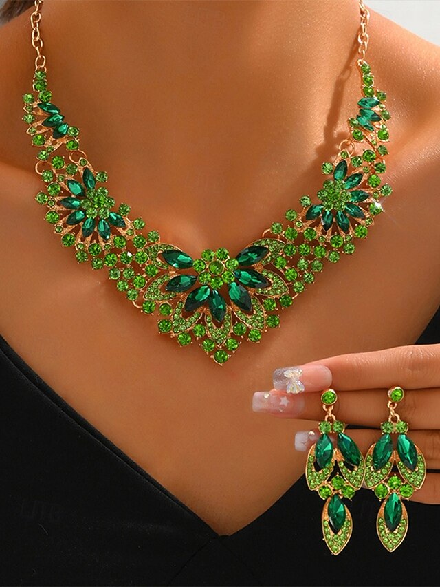 Elegant Green Statement Set – Jewelry Crystal Necklace