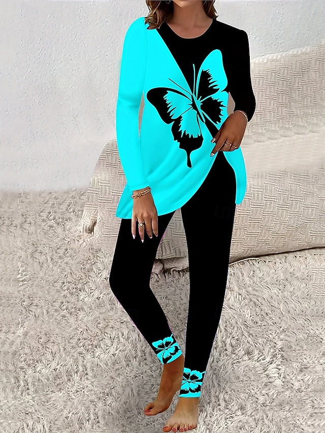 Women's T Shirt Pants Sets Long Sleeve Crew Neck Round Neck