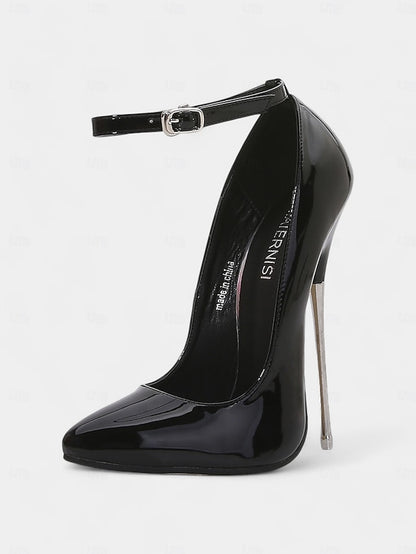 Heels Patent Stiletto with Strap Leather Red Ankle Women's