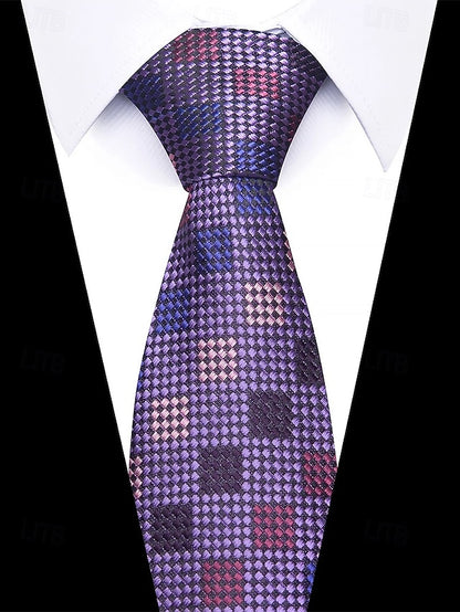 Silk Set Tie – and Men's Checkered Pocket Purple Square