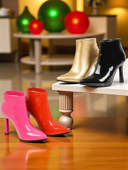 Heel with Boots Ankle Lining Faux Women's Stiletto Fur Gold