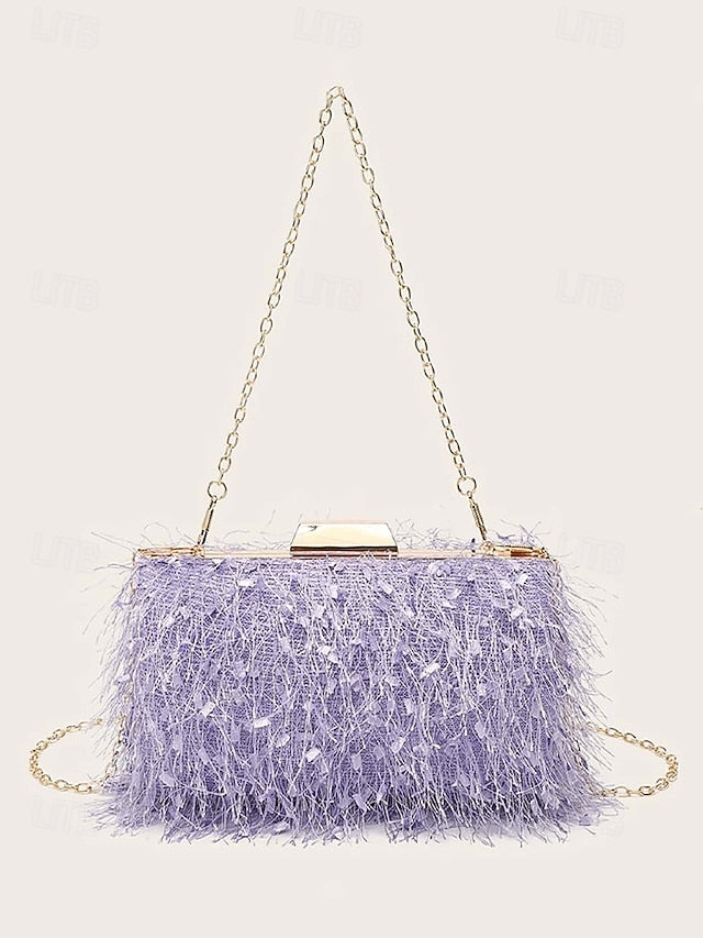 Chain with Strap Women's Feathered Chic Clutch Evening
