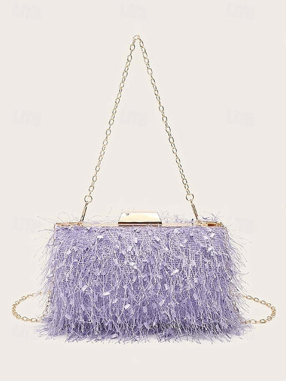 Chain with Strap Women's Feathered Chic Clutch Evening
