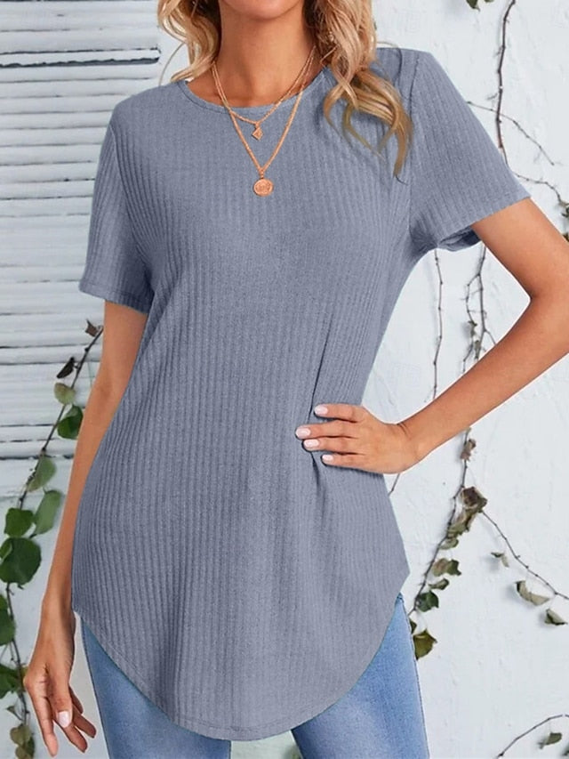 Women's T Shirt Tee Top Solid Color Fashion Classic Casual
