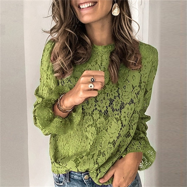 Women's Blouse Dressy Tops Lace Tops Ruched Lace Eyelet