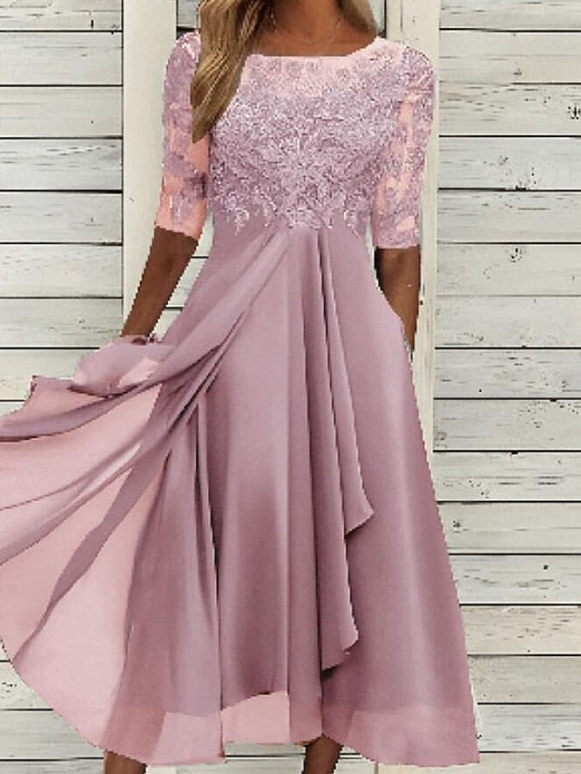 Women's Midi Dress Lace Dress Cocktail Dress Wedding Guest