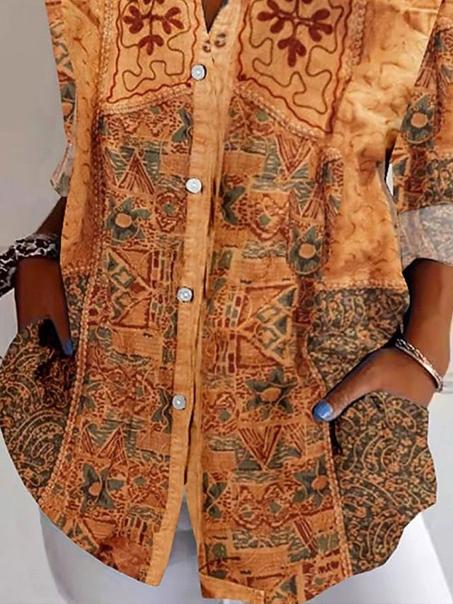 Women's Shirt Linen Like Breathable Lightweight Button Down