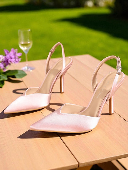 Purple Satin Slingback Women's Toe - Elegant Heels Pointed