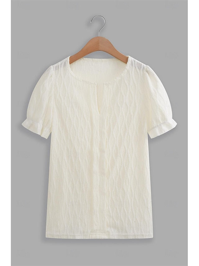 Women's White Elegant Lace Tops Eyelet Blouse Dressy Tops