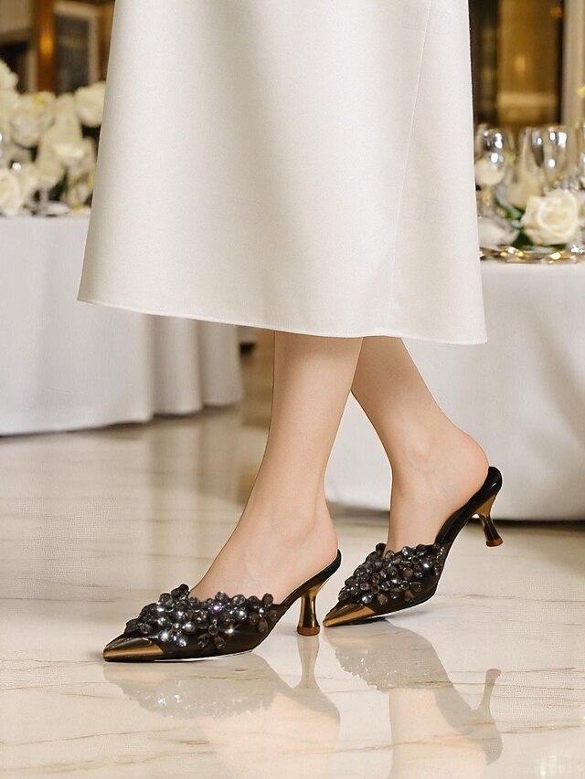– Mules Women's Embellished Black Rhinestone Pointed-Toe