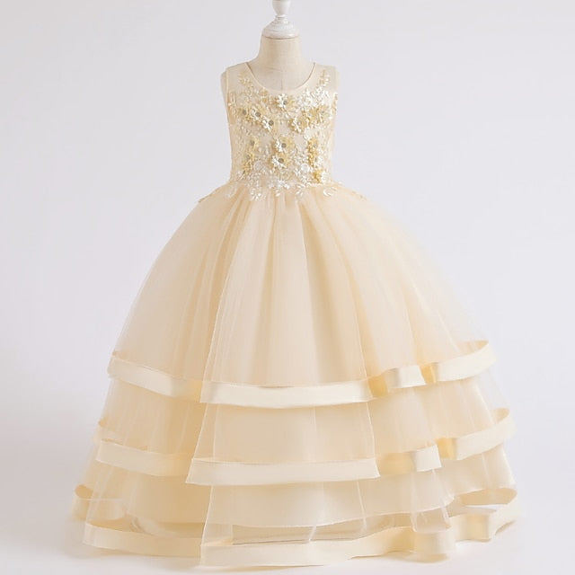 Dress Sleeveless Solid Colored Kids Party Girls' Wedding