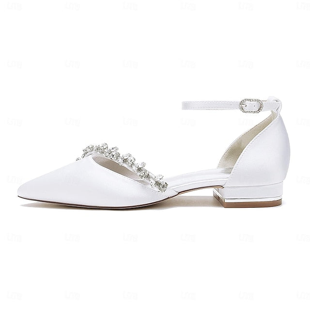 Flats Elegant Women's Toe White Pointed Wedding Satin –