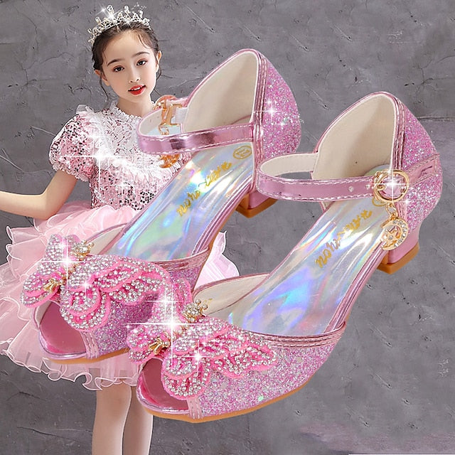 Princess – Girls' Silver Shoes Bowknot Sparkly Glitter