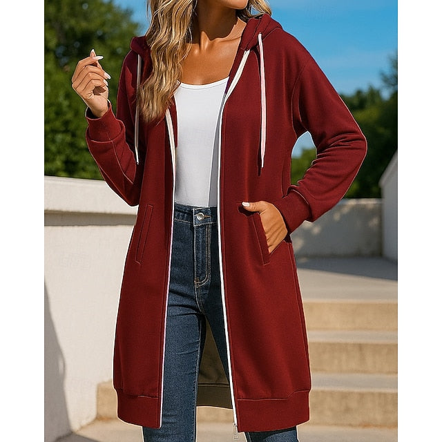 Women's Zip Up Sweatshirt Long Hooded Sweatshirt Drawstring