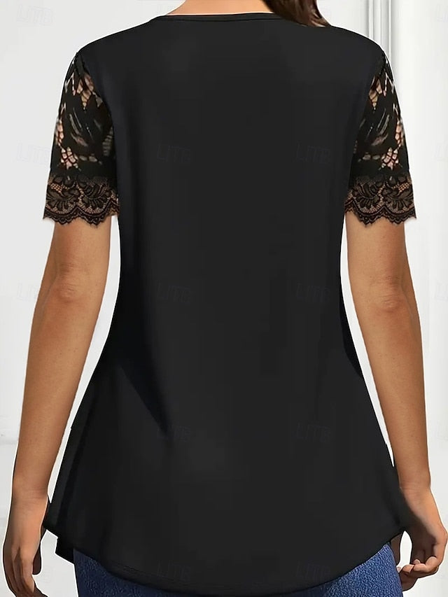 Women's Lace Shirt Lace Patchwork Buttons Solid Color