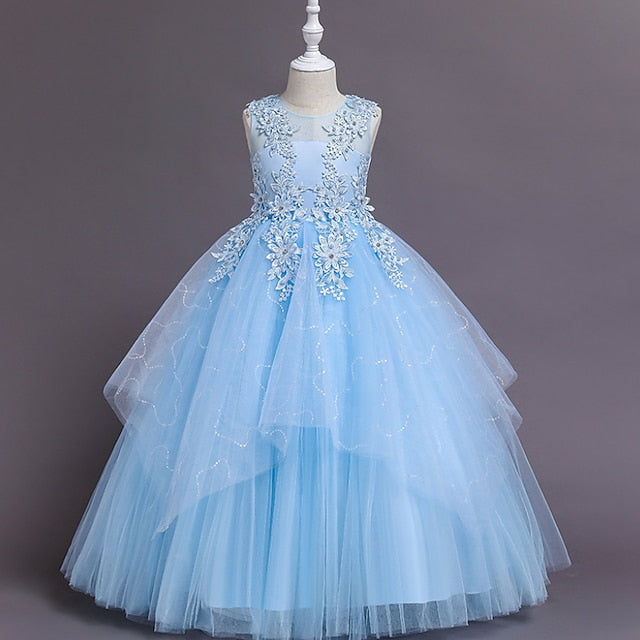 Girls' Dress Line Floral Colored Solid Kids A