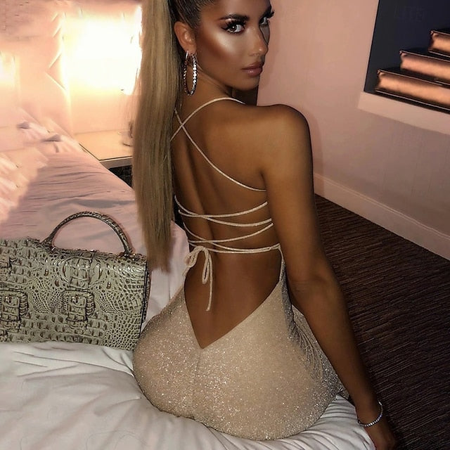 Women's Sheath Dress Party Dress Short Mini Dress Champagne