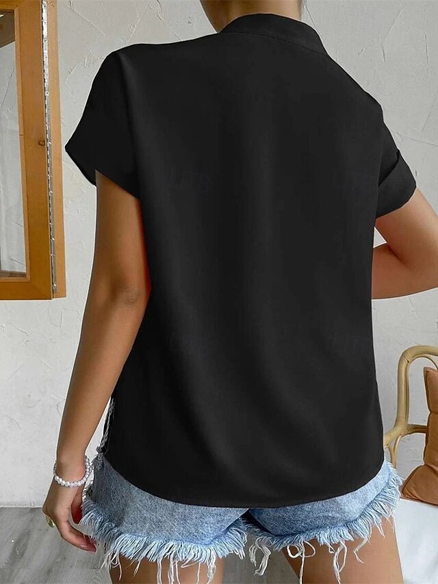 Women's Blouse Dressy Tops Ruched Buttons Draped Solid