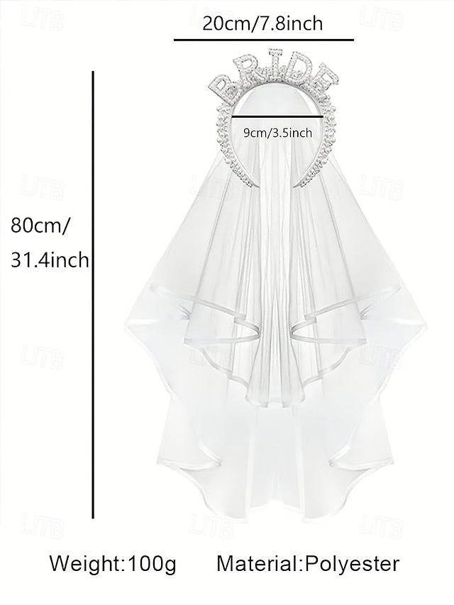 'BRIDE' with Headband Veil – Pearl-Embellished
