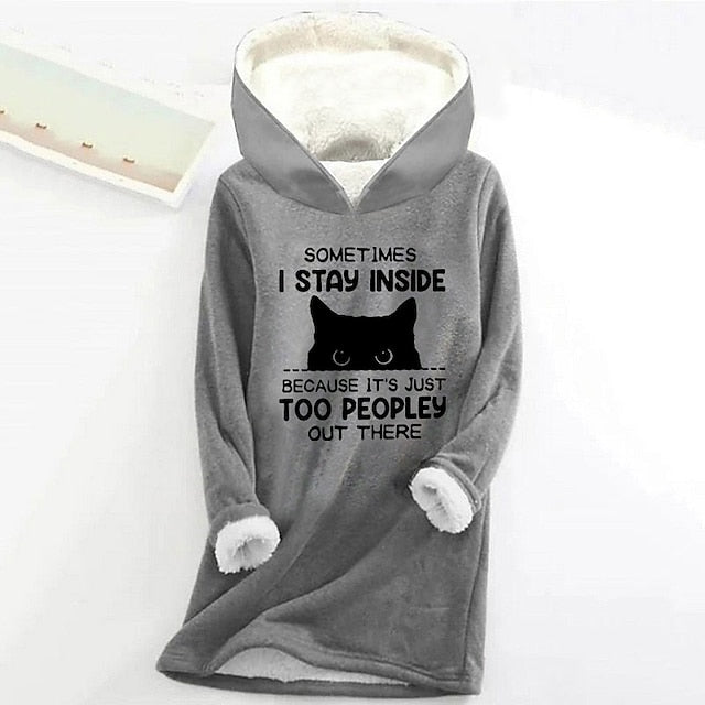 Women's Hoodie Sweatshirt Pullover Sherpa Cat Letter Casual