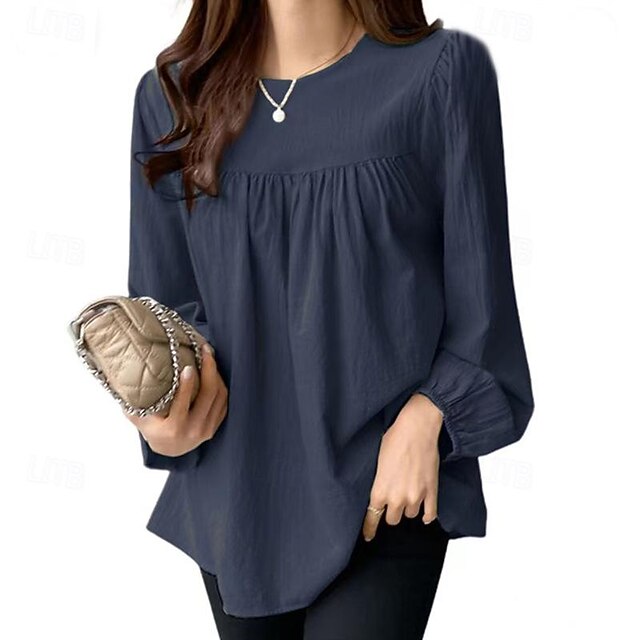 Women's Shirts Faux Cotton Linen Long Cotton Top White