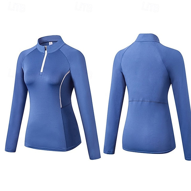 Women's Running T-Shirt Zipper Long Sleeve Zip Top Casual