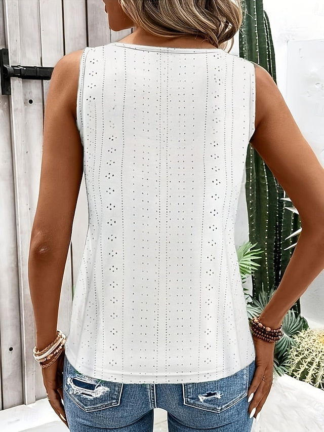 Women's Tank Top Eyelet Plain Fashion Stylish Classic