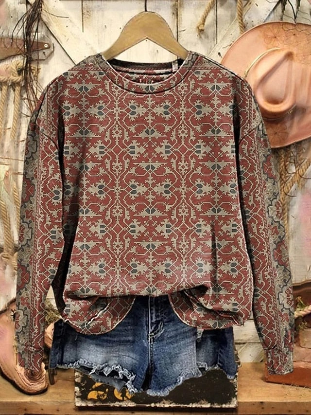 Women's Pullover Sweatshirt Floral Graphic Geometric Warm