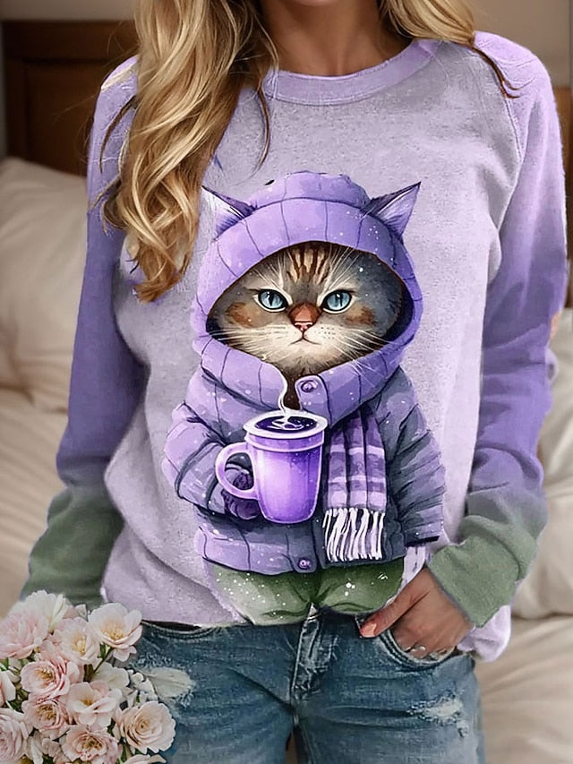 Women's Sweatshirt Pullover Cat Casual Sports Active