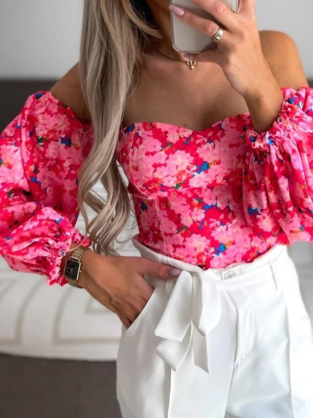Women's Boho Shirt Blouse Print Flower Modern Boho Long