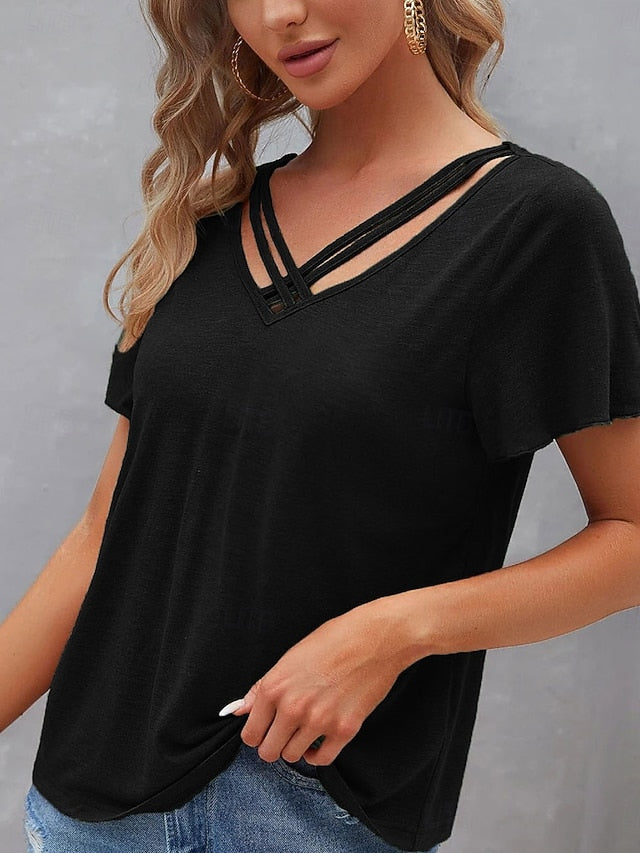 Women's T Shirt Plain Fashion Modern Casual Short Sleeve V