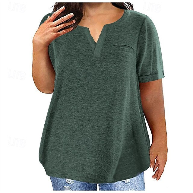 Women's Summer Tops Blouse Ruched Patchwork Pocket Solid