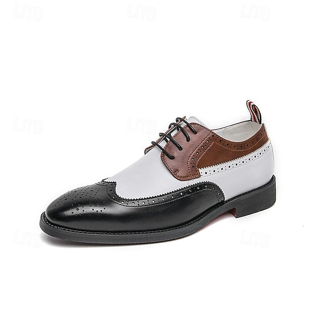 and Men's White Oxford Wingtip Shoes with Brown