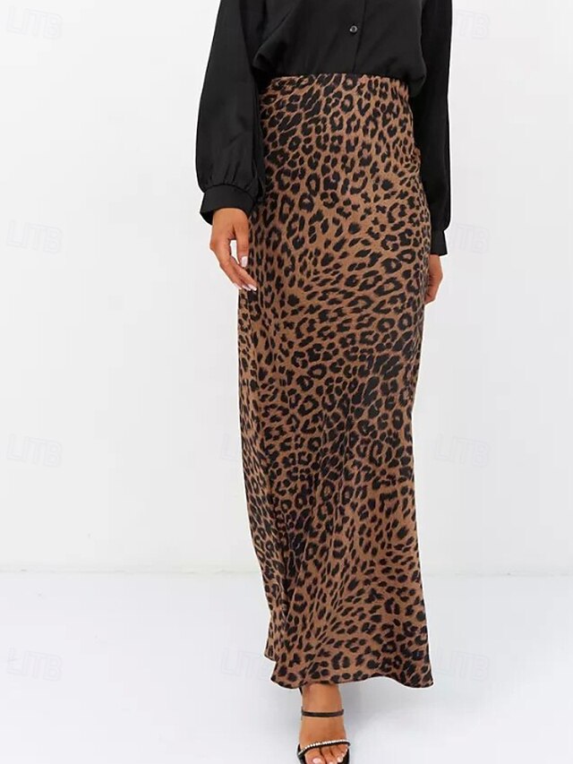 Women's Fashion Sexy Maxi High Waist Skirts Leopard Ruched