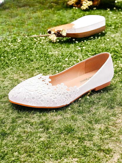 White Women's Brides Elegant – for Ballet Flats Lace
