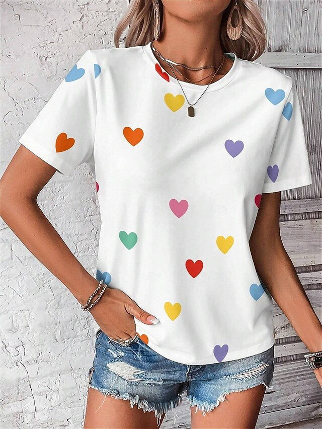 Valentine Women's Heart T Shirt Cute Regular Tops Short