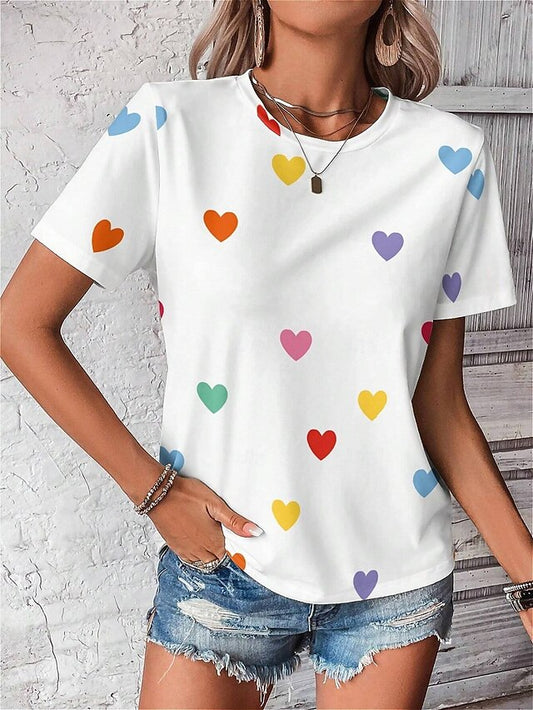 Valentine Women's Heart T Shirt Cute Regular Tops Short