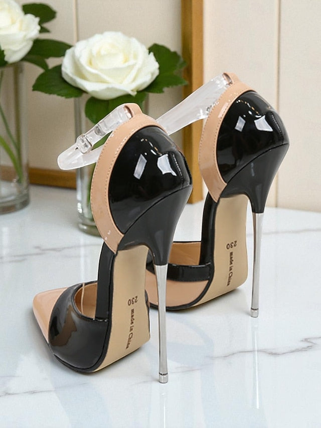 Patent Toe Leather Black and Red Women's Pointed Stiletto