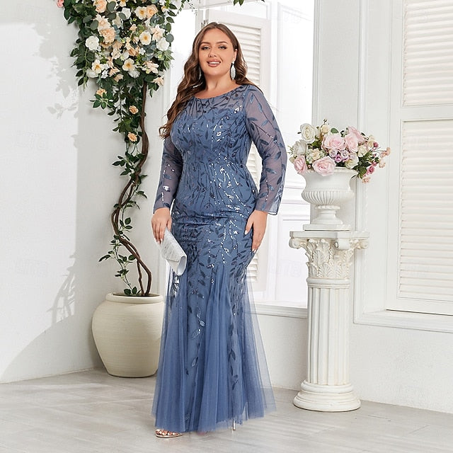 Mermaid Trumpet Floor Length Evening Gown Sparkle Plus Size