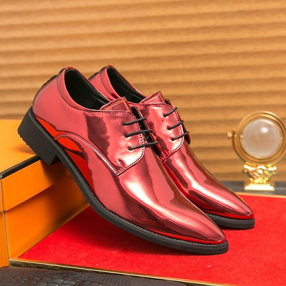 Leather Patent for – Formal Lace-Up Men Glossy Shoes Green