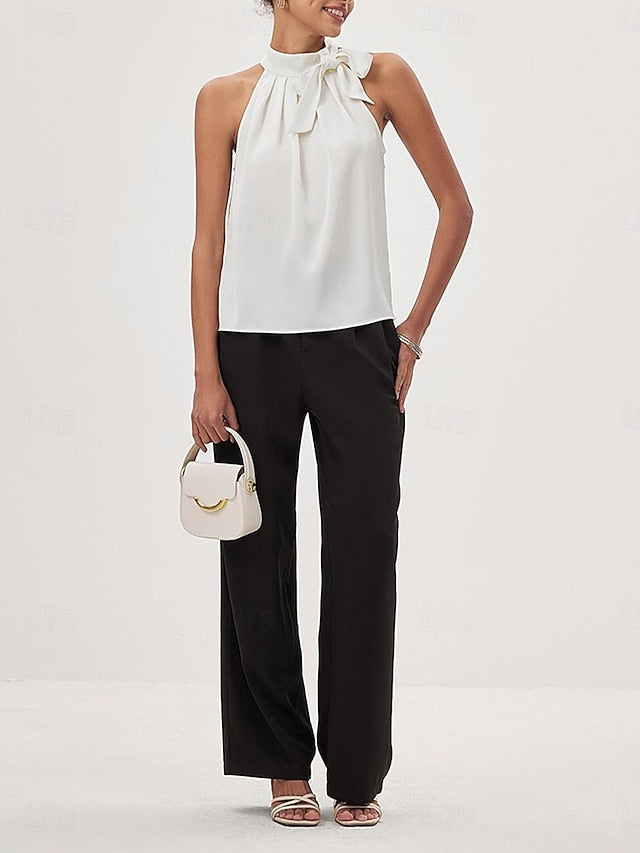 Women's Blouse Dressy Tops Ruched Bow Plain Elegant Modern