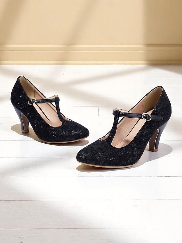 Pumps-1920s Lace Women's Heel T-Strap Ivory Vintage Mid