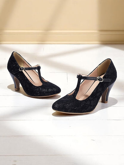 Pumps-1920s Lace Women's Heel T-Strap Ivory Vintage Mid