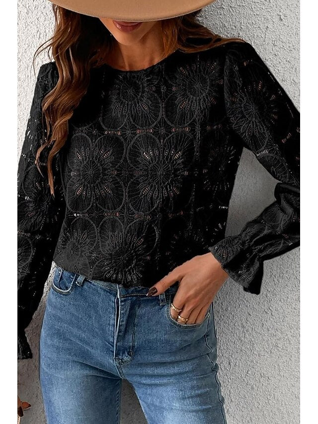 Women's Lace Shirt Blouse Lace Plain Active Casual Long