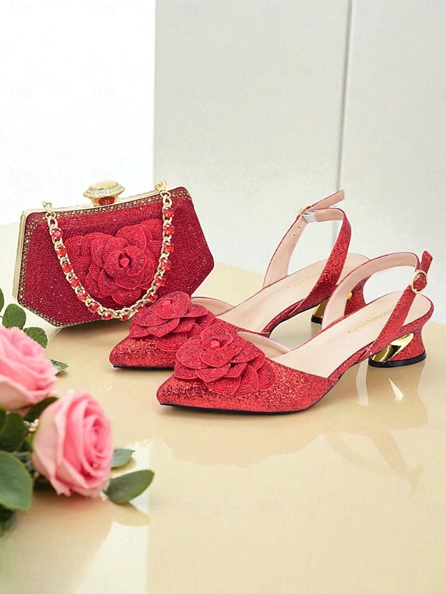 Slingback Glitter Evening Matching Heels and Clutch Women's