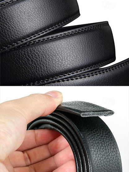 Elegant Belt Adjustable with Metal Men's Black Leather