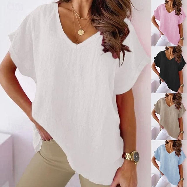 Women's Cotton Linen Shirts Solid Color Plain Elegant